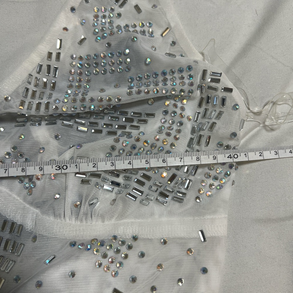 RHINESTONE White AKIRA Spaghetti Strap Slip Dress size L - Picture 4 of 5